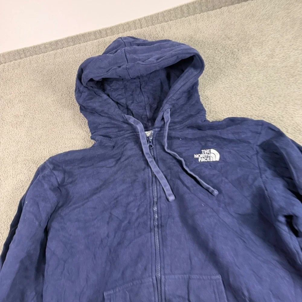 The North Face Mens Navy Blue Full Zip Fleece Hoodie Sweatshirt Large Logo